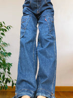 Jeans Cargo Vintage anni 90 con tasche grandi. Gamba ampia