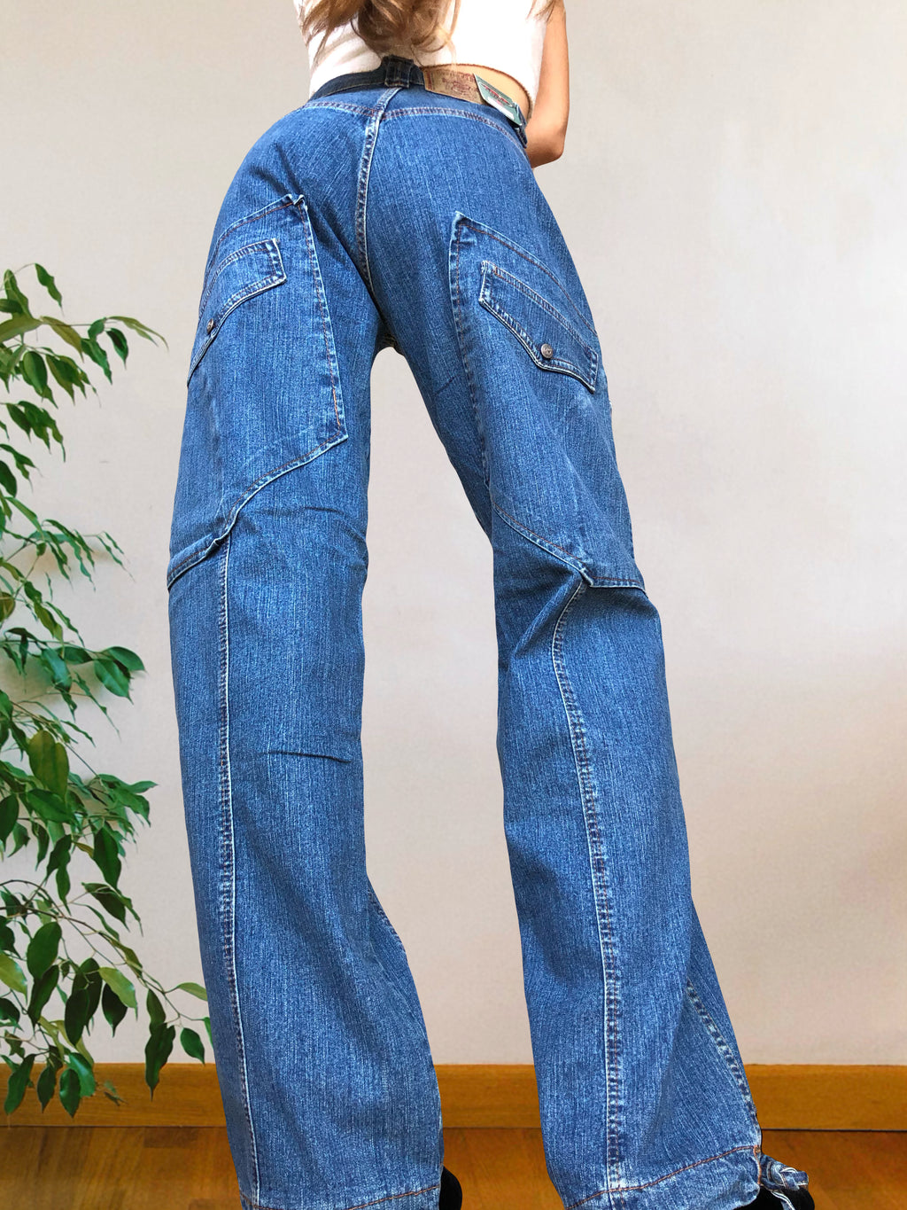 Jeans Cargo Vintage anni 90 con tasche grandi. Gamba ampia