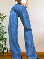 Jeans Cargo Vintage anni 90 con tasche grandi. Gamba ampia