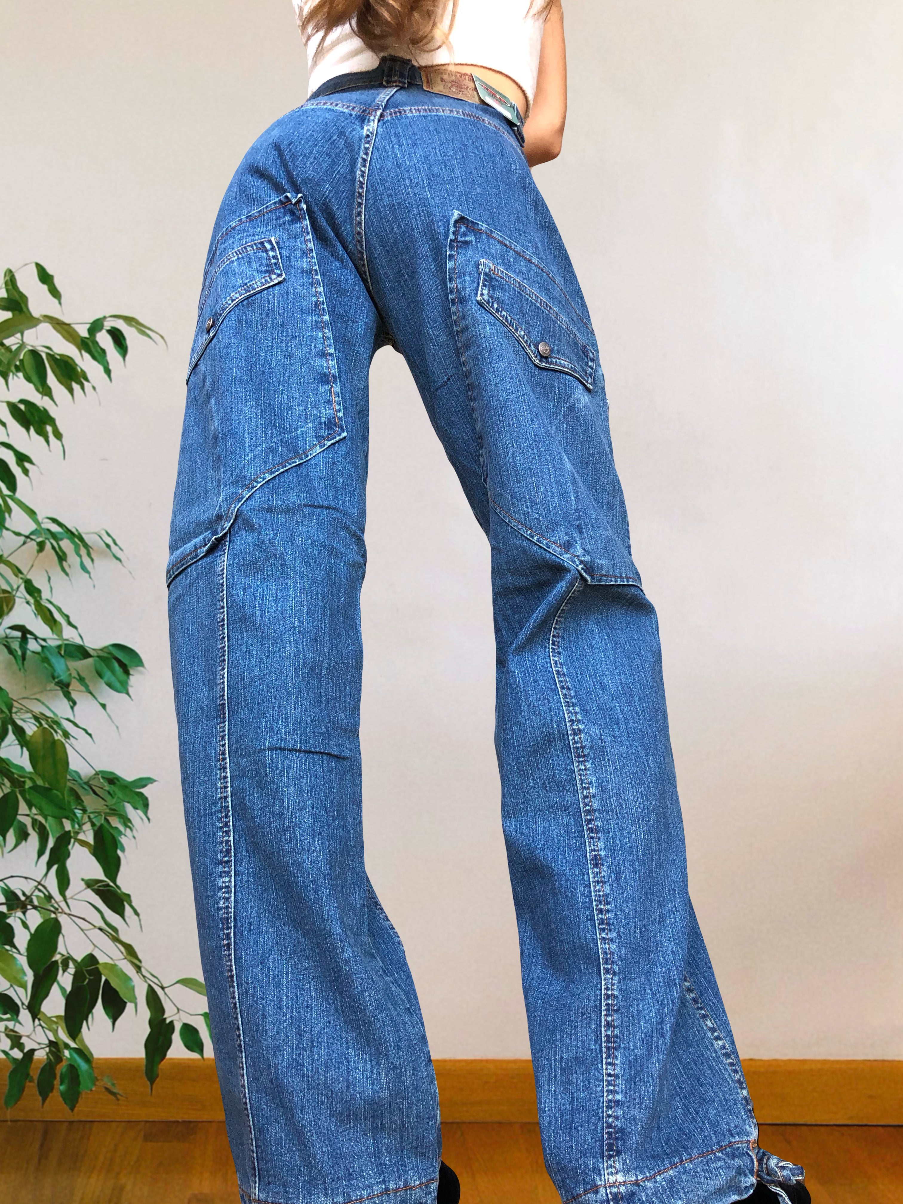 Jeans Cargo Vintage anni 90 con tasche grandi. Gamba ampia