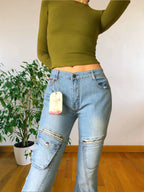 Jean flare clair style années 90 avec poches et zip