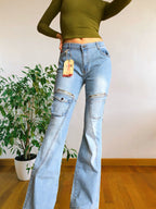 Jean flare clair style années 90 avec poches et zip