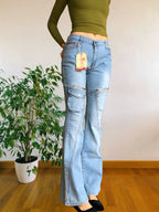 Jean flare clair style années 90 avec poches et zip