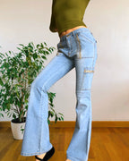 Jeans clairs évasés des années 90 avec fermeture éclair et poches