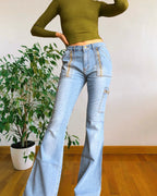 Jeans clairs évasés des années 90 avec fermeture éclair et poches