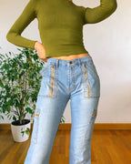 Jeans clairs évasés des années 90 avec fermeture éclair et poches