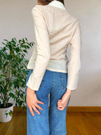 Beigefarbene Bluse im Stil der 2000er mit Stickereien und Pailletten