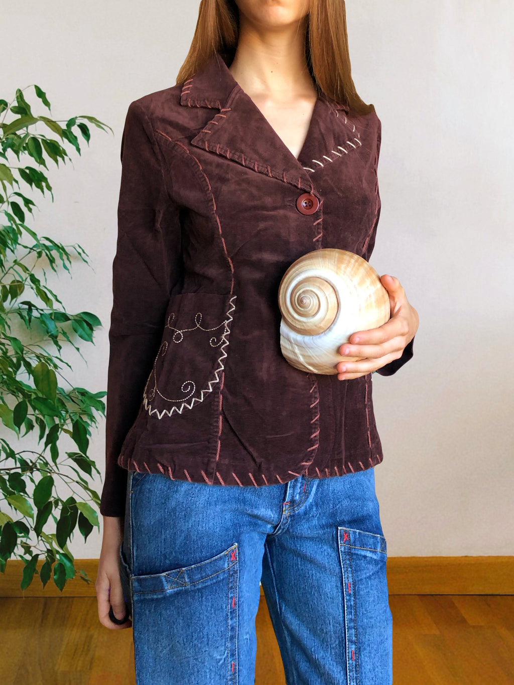 Blazer marrone borgona con ricami