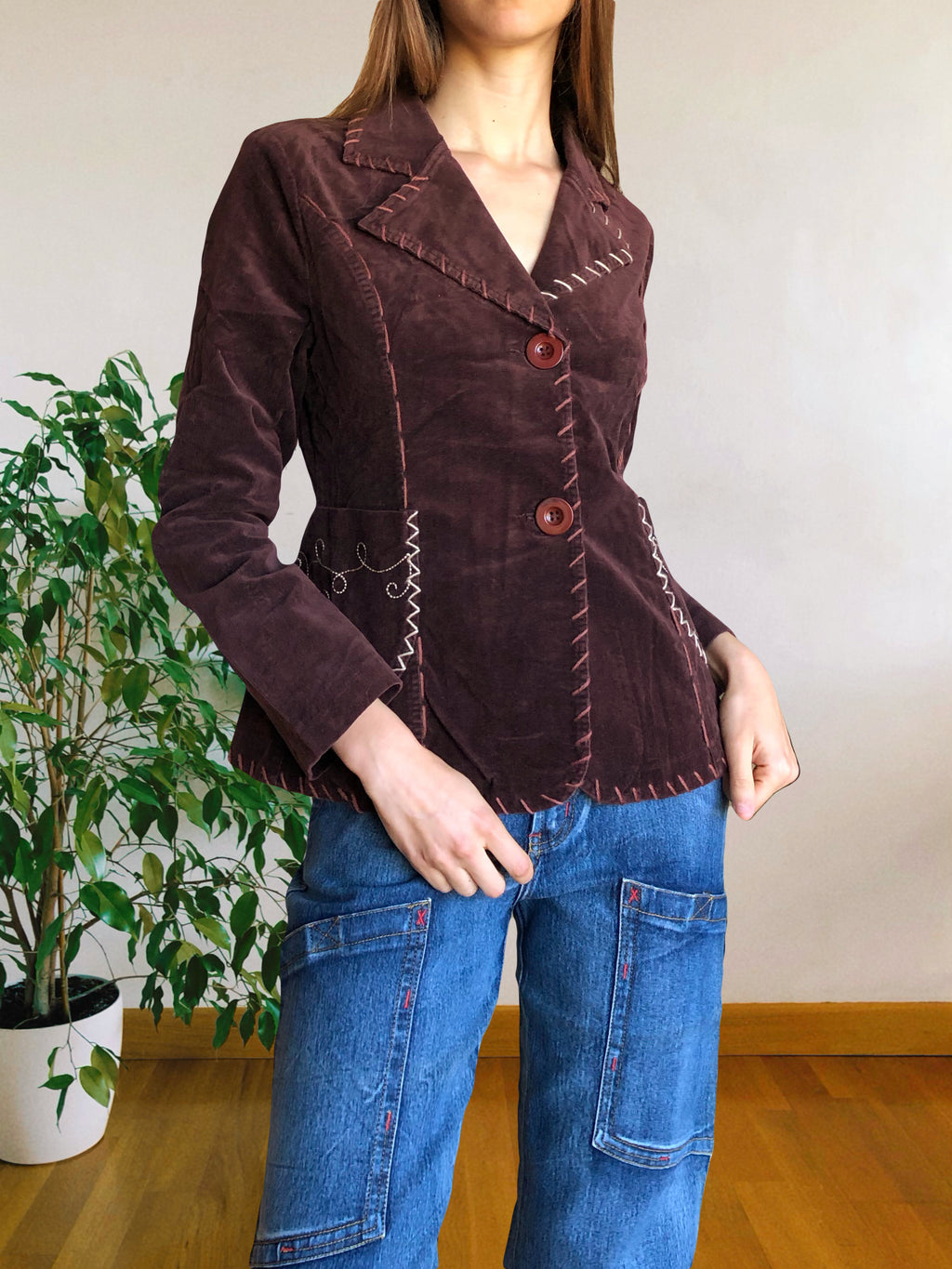 Blazer marrone borgona con ricami