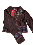 Blazer crop top marrone borgogna con cuciture e ricami