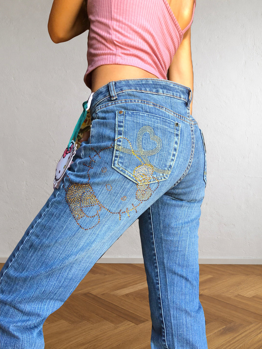 Jeans Vintage Hello Kitti dritti. Anni 2000 vita bassa