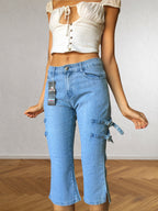 2000s light blue Capri jeans with side buckles