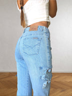 2000s light blue Capri jeans with side buckles