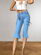 2000s light blue Capri jeans with side buckles