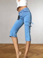 2000s light blue Capri jeans with side buckles