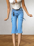 2000s light blue Capri jeans with side buckles