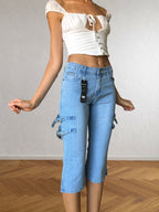2000s light blue Capri jeans with side buckles