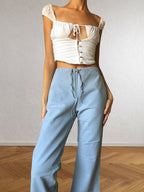 Pantaloni Vintage ONYX anni 90 in cotone. Vita bassa con laccio, gamba ampia