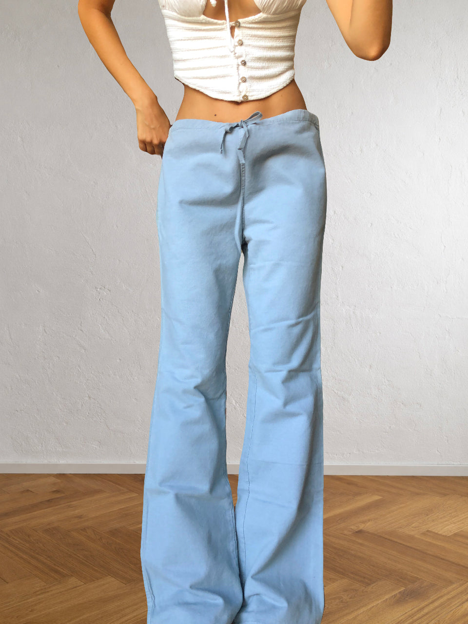 Pantaloni Vintage ONYX anni 90 in cotone. Vita bassa con laccio, gamba ampia