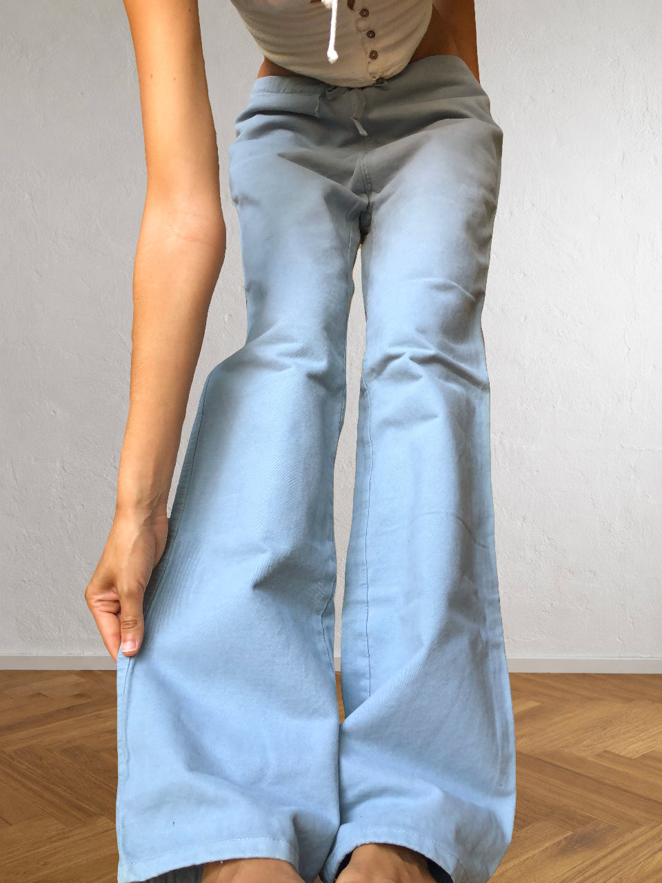 Pantaloni Vintage ONYX anni 90 in cotone. Vita bassa con laccio, gamba ampia