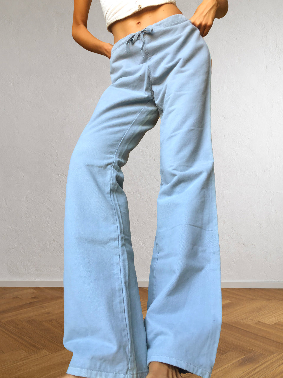 Pantaloni Vintage ONYX anni 90 in cotone. Vita bassa con laccio, gamba ampia