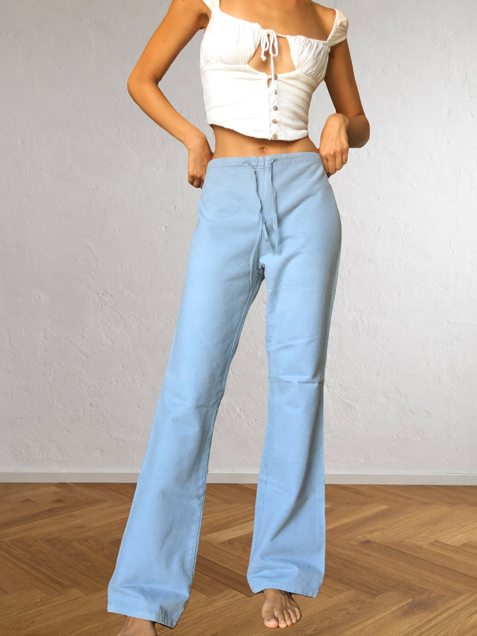 Pantaloni Vintage ONYX anni 90 in cotone. Vita bassa con laccio, gamba ampia