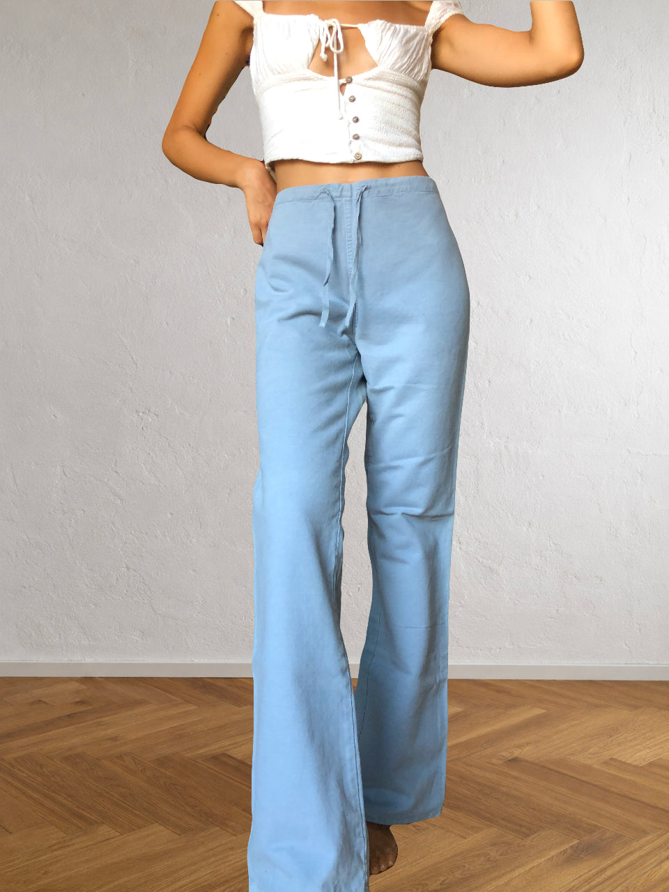 Pantaloni Vintage ONYX anni 90 in cotone. Vita bassa con laccio, gamba ampia