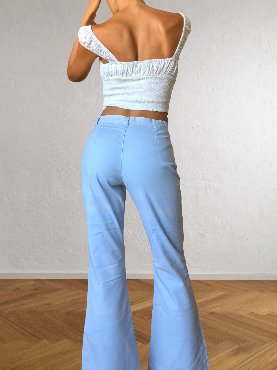 2000s blue flared tie-dye trousers