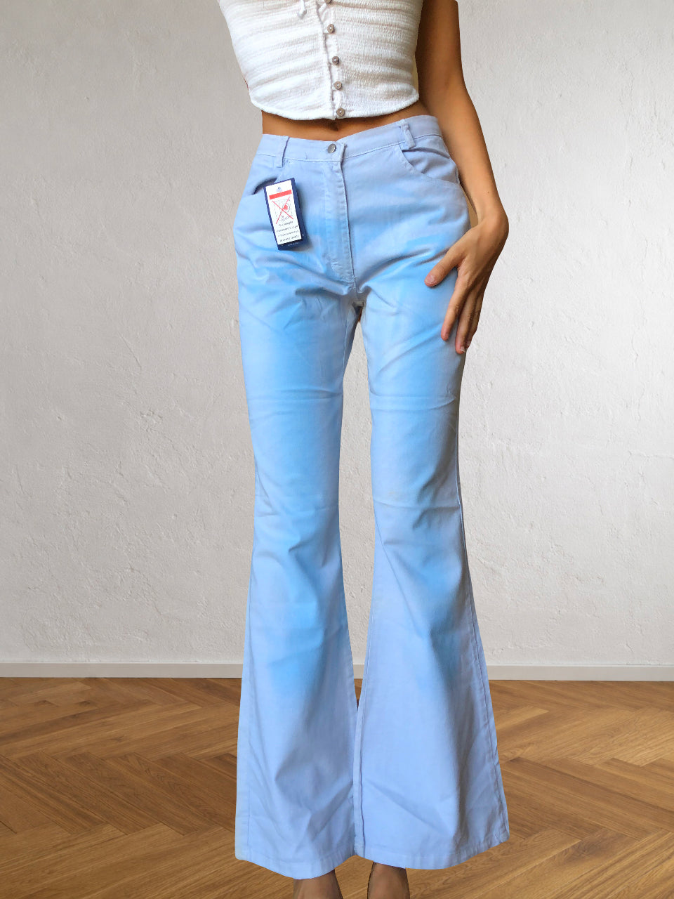 2000s blue flared tie-dye trousers