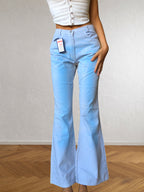 2000s blue flared tie-dye trousers