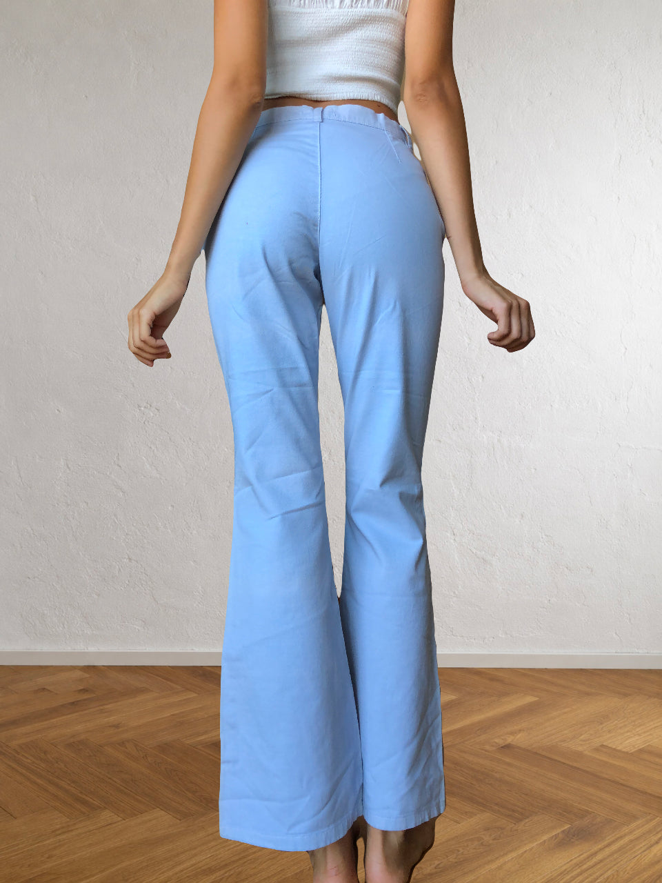 2000s blue flared tie-dye trousers