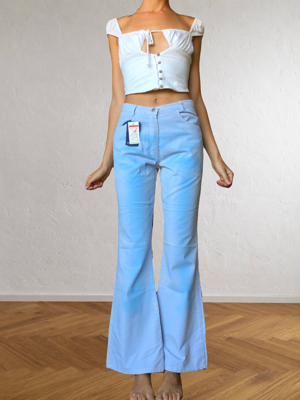 2000s blue flared tie-dye trousers