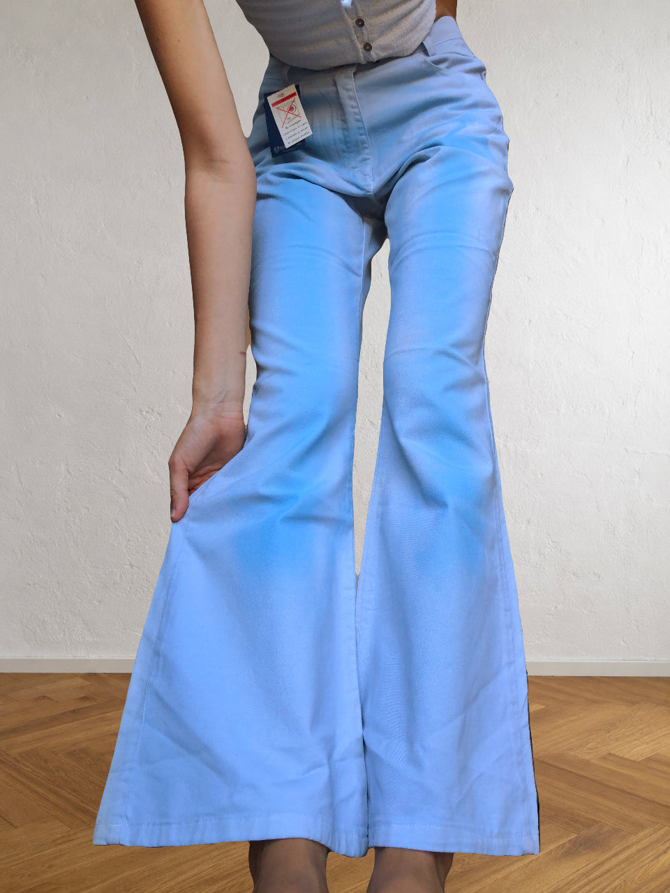2000s blue flared tie-dye trousers