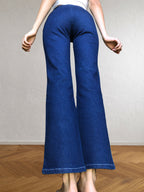 Dunkelblaue Jeans mit seitlichem Reißverschluss und Schlag im Stil der 90er