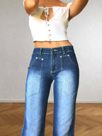 Jeans Vintage anni 2000 Blu sfumati. Zip posteriori