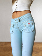 Jean Capri Cargo bleu ciel, taille basse des années 2000