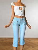 Jean Capri Cargo bleu ciel, taille basse des années 2000