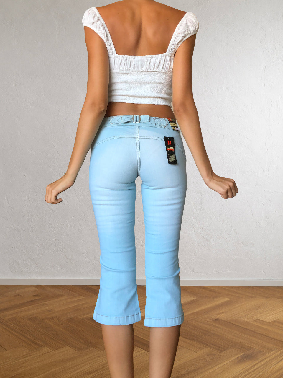 Jean Capri Cargo bleu ciel, taille basse des années 2000
