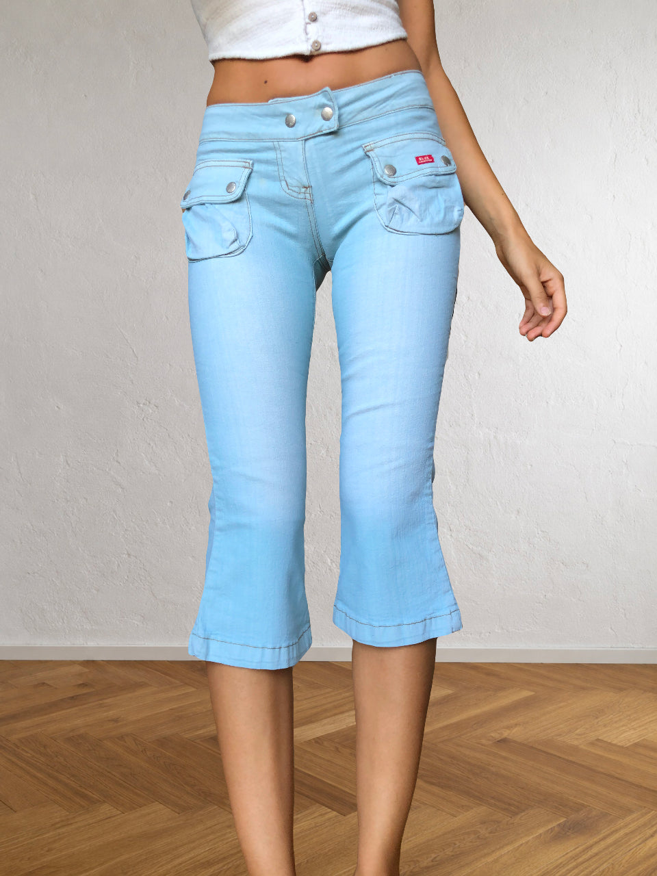 Jean Capri Cargo bleu ciel, taille basse des années 2000