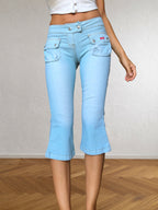 Jean Capri Cargo bleu ciel, taille basse des années 2000