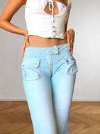 Jean Capri Cargo bleu ciel, taille basse des années 2000