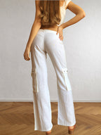 Weiße Leinen-Cargohose im 2000er-Jahre-Stil