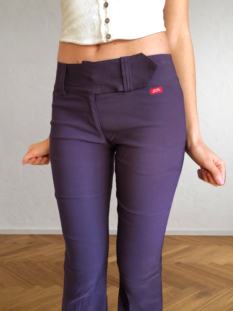 MISS SIXTY purple trousers with belt and back zips