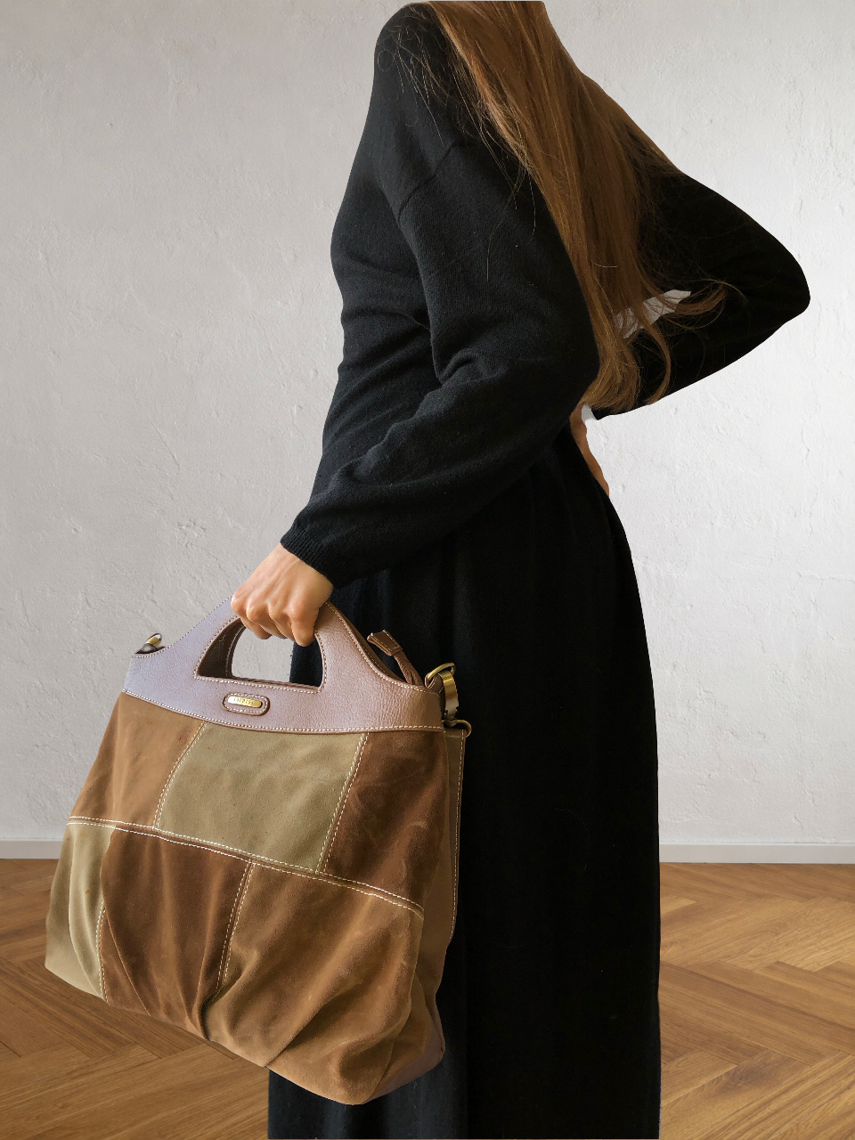 Wildledertasche von Carpisa im Stil der 2000er mit Karree-Muster