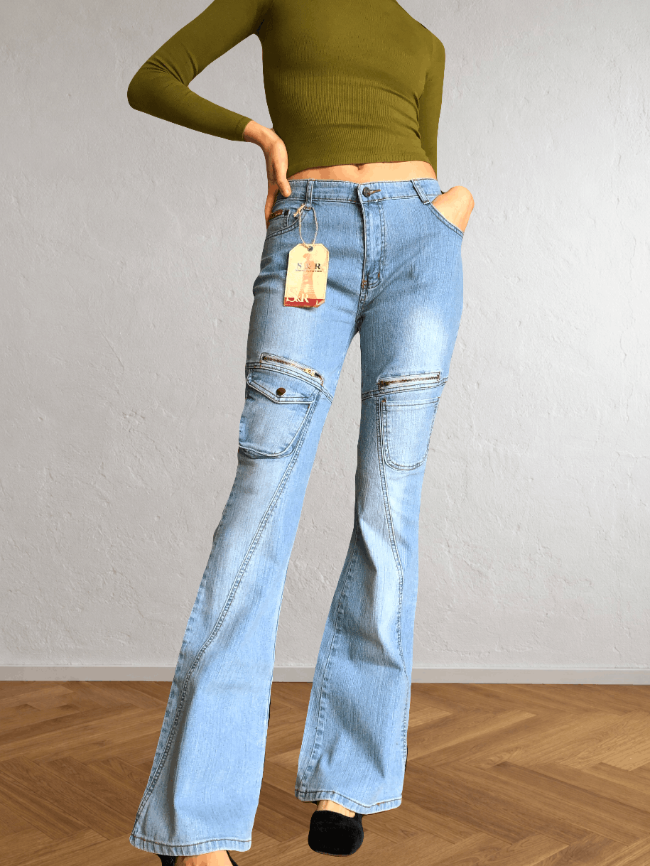 Jean flare clair style années 90 avec poches et zip