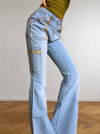 Jeans clairs évasés des années 90 avec fermeture éclair et poches