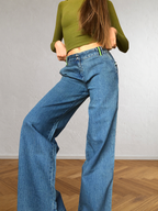 Jeans anni 2000 a palazzo con bande laterali verdi