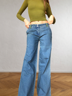 Jeans anni 2000 a palazzo con bande laterali verdi