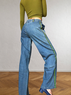 Jeans anni 2000 a palazzo con bande laterali verdi