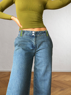 Jeans anni 2000 a palazzo con bande laterali verdi